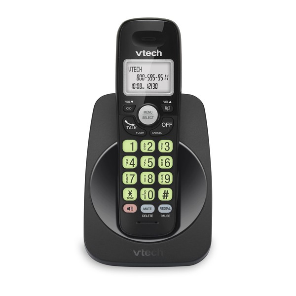 VTech VG101-11 DECT 6.0 Cordless Phone for Home, Blue-White Backlit Display, Backlit Big Buttons, Full Duplex Speakerphone, Caller ID/Call Waiting, Easy Wall Mount, Reliable 1000 ft Range (Black)