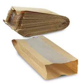 Clear Window Kraft Breathable Paper Bread Bag Keeps Bread Fresh For Long Size 6 ½” x 2” x 18” By MT Products (50 Pieces)