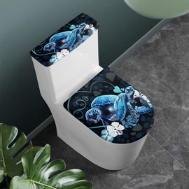 Dolyues Sea Turtle Toilet Cover Set Toilet Lid & Tank Covers Elongated Toilet Seat Lid Cover Blue Animal Print Dust Cover for Toilet Lid and Toilet Tank