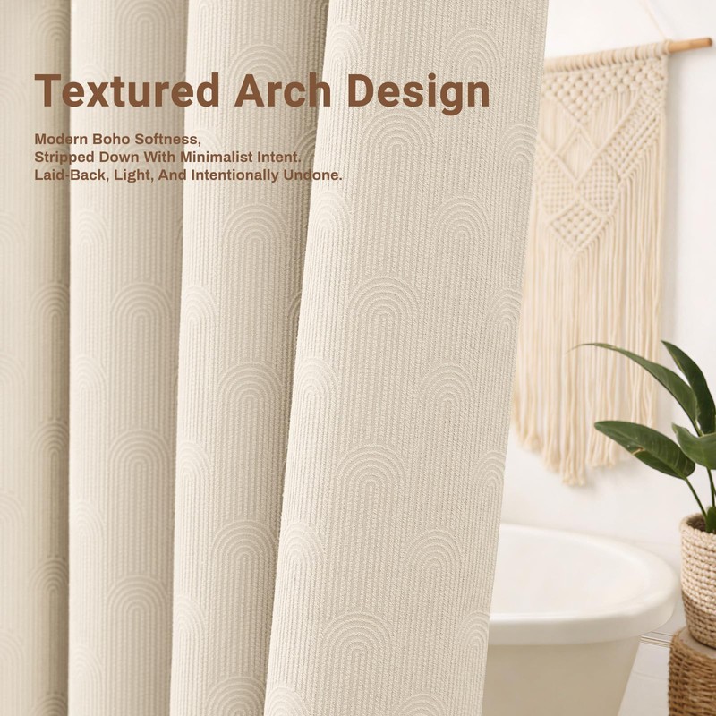 BTTN Cream Arch Textured Waterproof Fabric Shower Curtain Set, 72x72,