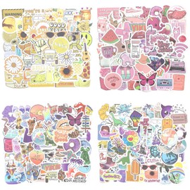 275 Pcs Cute Waterproof Vinyl Aesthetic VSCO Sticker, VSCO Yellow Pink Beach Mixed Sticker, Cup Skateboard Laptop Luggage Vinyl Stickers