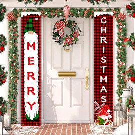 Drochin Christmas Porch Banner - Black Lattice Banner - Christmas Decorations for Interior Decorative Porch Hanging, 70.8 in. x 11.8 in.