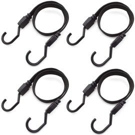 SDTC Tech 4-Pack 48 Inch Flat Bungee Cords with Hooks Premium Latex Bungie Straps Elastic Ropes for Luggage, Moving, Trunk, RV, Camping, Hand Carts