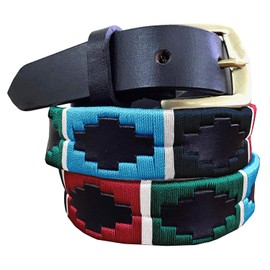 Carlos Diaz Skinny Mens Womens Unisex Brown Leather Embroidered Polo Belt (100 cm / 36 Inches)