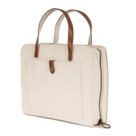 Bekah Rose Bible Cover for Women Canvas Case with Leather Handles, Purse Style Bible Bag with Zippered Closure and Snap Pocket (White/Cream, Medium and Large Bibles)