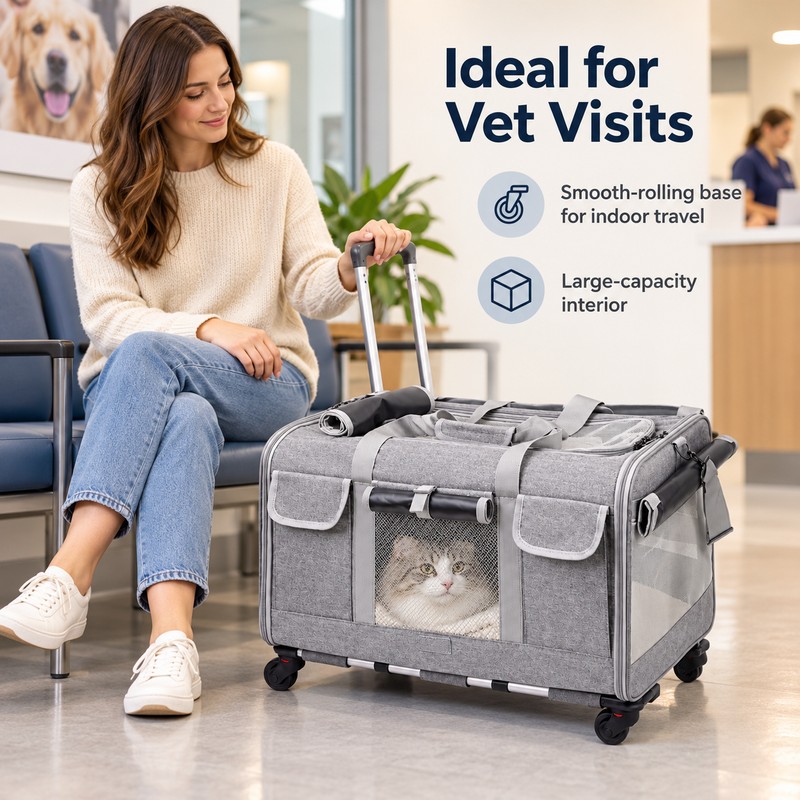 Rolling Pet Carrier with Wheels for Cats & Dogs, Foldable