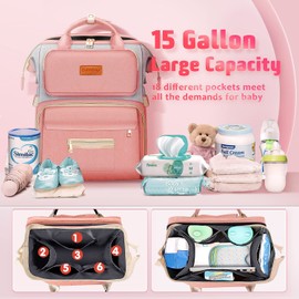 Gimars 6 in 1 Large Diaper Baby Bag with Changing Station for Boys Girl, Waterproof Baby Diaper Bags for Travel with Insulated Milk Bottle Pocket, Large Capacity and Stroller Straps, Pink