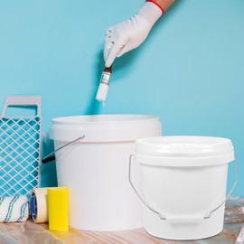 jojofuny Paint Bucket with Lid 1 Gallon White Plastic Paint Can Tub 4L Round Pail with Handle for Ice Cream Food Water Pigment Container