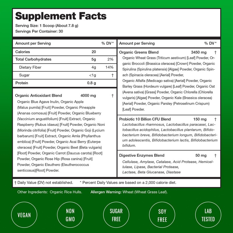 NutraChamps Super Greens Powder Premium Superfood | 20+ Organic Green