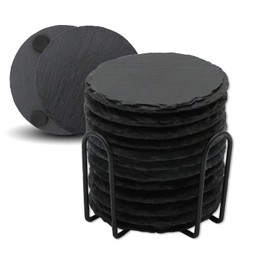 6 Pack Square Slate Drink Coasters, VIBRATITE 4 Inch Black Slate Stone Coasters Bulk Cup Coaster Laser Engraving Blanks with Anti-Scratch Bottom for Drink Coffee Bar Kitchen Home Decor
