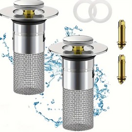 Pop-Up Drain Stopper for Bathroom Sink – Stainless Steel Filter & Hair Catcher