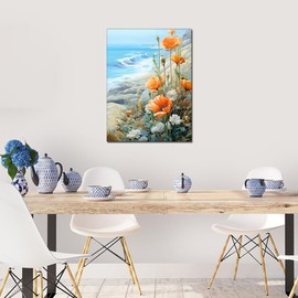 TISHIRON - Kits de pintura de diamantes de amapolas y margaritas, 12 x 16 pulgadas, diseño de paisaje con vista al mar, manualidades para adultos