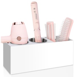Bollmisde Hair Tool Organizer, Hair Dryer Holder with Heatproof Steel Cups, Acrylic Vanity Organizer for Curling Iron, Flat Iron & Hair Brushes, Perfect for Bathroom (White, Standard)