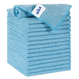 MR.SIGA Paños Microfibra Multiusos, Paquete de 15 | Paños microfibra sin pelusa azul cielo, 30x30cm (11,8x11,8 pulg)