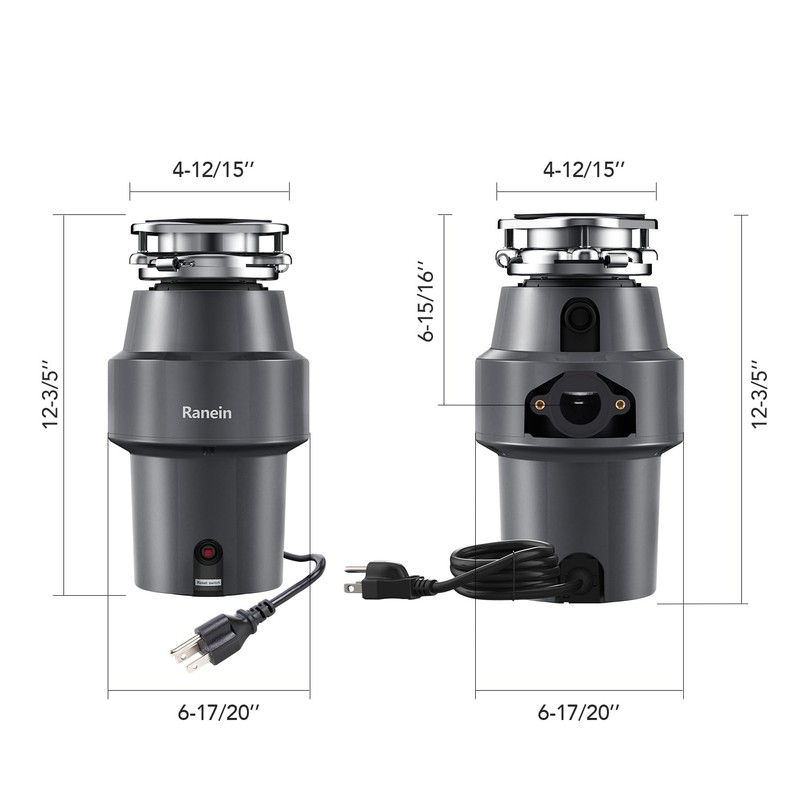 Ranein 1/2 HP Garbage Disposal with Power Cord, Quiet Stainless