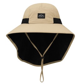 Clape Waterproof Windproof Safari Boonie Hat UPF50+ Wide Brim Sun Hat with Neck Flap Quick Dry Outdoor Bush Hat Summer Bucket Hat with Chin Strap