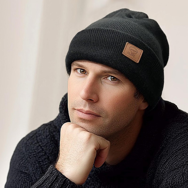 Clape Ribbed Beanie Hat Soft Warm Knit Hat Unisex Leather