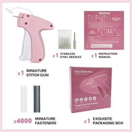 Stitch Gun for Clothes (Pink) Stitch Gun for Clothing - Handheld Stitch Tag Gun Quick Clothing Fixer - Includes 2,000 Black Fasteners & 2,000 White Fasteners & 6 Needles
