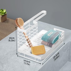 KIKIGOAL Kitchen Sink Organizer, Sink Tidy Kitchen Washing up Organiser with Removable Drip Tray，Stainless Steel Sponge Holder for Kitchen Sink，Brush Soap Drainer Dishrag Holder Rack (White)