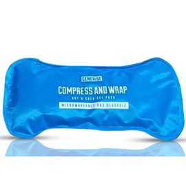 Generise 'Compress and Wrap' Hot and Cold Reusable Sports Injury Gel Pack with Pouch and Strap (Gel Pack: 25.5cm x 12-14cm, Pouch: 26cm x 15cm, Elasticated Strap: 66cm)