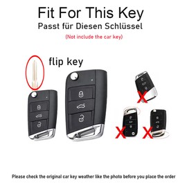 TECART Flip Key for VW Volkswagen Polo Golf 7 MK 7 Tiguan Jetta Key Cover for Skoda Octavia Superb Kodiaq Seat Ateca Leon Ibiza 3 Buttons Leather Key Shell Key Fob B Grey