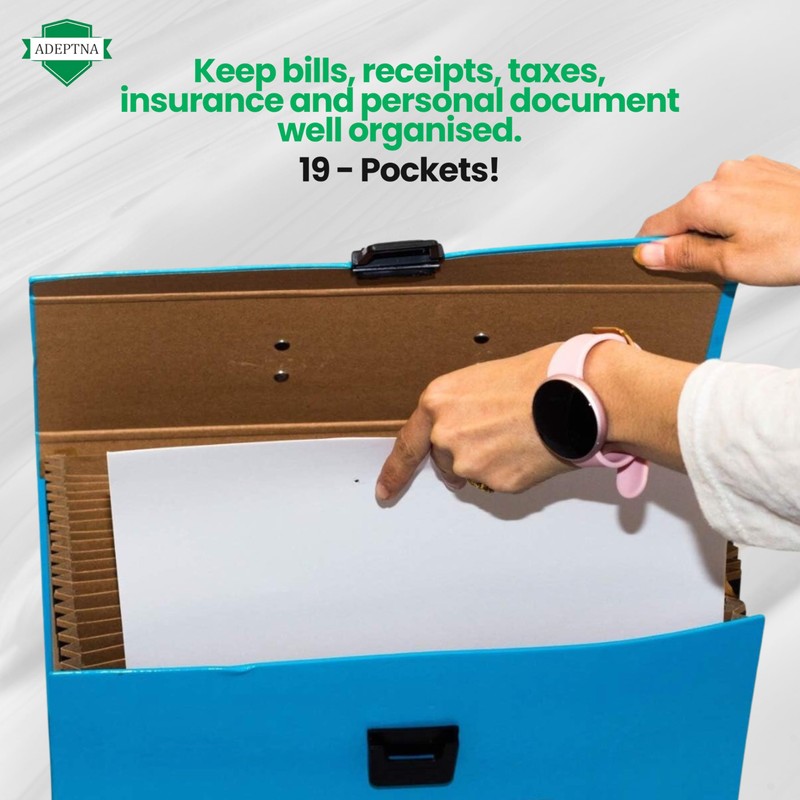 ADEPTNA Highly Durable 19 Pocket Expanding Box File Organiser A4