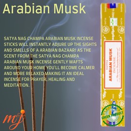 Original Satya Nag Champa Arabian Musk Incense Sticks | with M&J incense sticks holder | x4 pack | for Aromatherapy, Spa, Yoga, Weddings, Meditation, Healing, Positivity and Relaxation