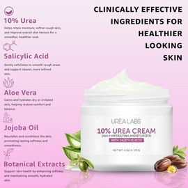 Crema 10% de urea con aloe vera, aceite de jojoba y ácido salicílico, 5.1 fl oz hidratante para manos, pies, cara y cuerpo secas y agrietadas, repara,
