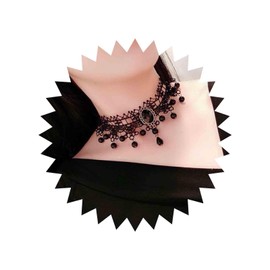 Aneneiceera Boho Crystal Lace Choker Necklace Black Bead Pendant Gothic Droplet Collar Retro Vintage Chain Jewelry Gifts for Women (Black D)