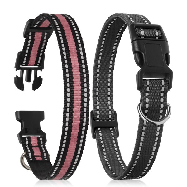 DTCOLLAR Reflective Dog Collar, Soft Nylon Puppy Collar with Buckle