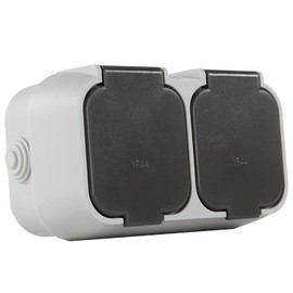 REV REV Standard, Doppelsteckdose-Feuchtraumsteckdose, IP44, Aufputz, grau