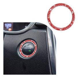 Dickno Dickno Bling Crystal Double Rhinestone Car Engine Start Stop Decoration Ring, Push Start Button Bling Ignition Ring Sticker, Sparkling Car Interior Accessories for Women (Red, 1 PC)