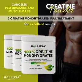 HALLUSA NATURAL CREATINE Monohydrate Powder - Muscles Suplement - Energy and Cognitive Function