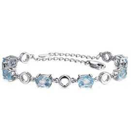 IzuBizu London Women's 925 Sterling Silver Sky Blue Topaz Gemstone Bracelet Light Blue Oval Diamond Wedding Anniversary Christmas Jewellery
