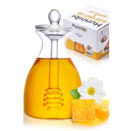 Hunnibi Handmade Honey Jar with Dipper, Glass Made Honey Dipper and Honey Pot - Honey Dispenser