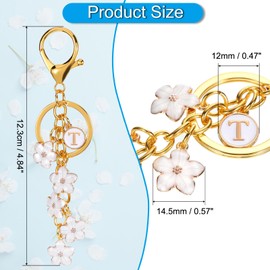 PATIKIL Initial Letter Flower Keychain, Alphabet T Enamel Charm Flower Keyring Keys Holder Bag Handbag Backpack Purse Accessories for Birthdays, Valentine's Day, Christmas, White