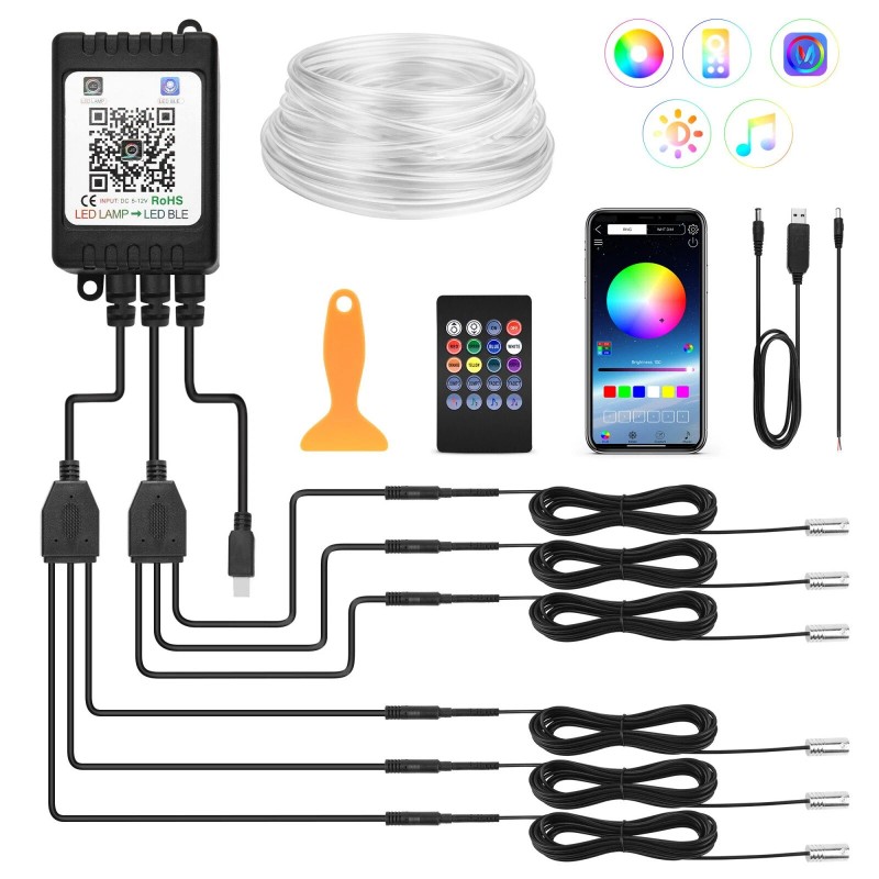 MICTUNING 10M Car RGB LED Strip Lights - 6 in