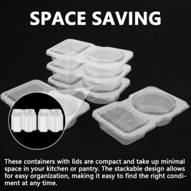 xinyee 40PCS Double Compartment Condiment Containers with Lids, 2 Compartment Containers, Reusable Plastic Sauce Containers, Compartment Containers for Take-Away Sauces, Sampling