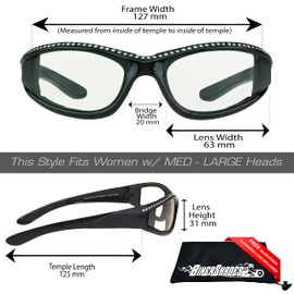 Bikershades Motorcycle Transitional Riding Glasses Womens Black Frame Rhinestones Day Night Light Adjusting Photochromic