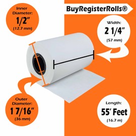 Receipt Paper Roll for Square Terminal Credit Card Machine 2 1/4 x 55 (10 rolls - 48 GSM Paper Thickness) BuyRegisterRolls