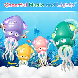 Dancing Squid Toy, Tummy Time Baby Toys, Electric Crawling Octopus Toys with Fishing Rod, Squid Dancing and Music Toys for 3 4 5 Years Old Baby Walking Toddlers Girl Boy Birthday Gifts Desk Decor