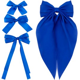4pcs Hair Bow Clips for Women Girls Sapphire Silky Satin Hair Ribbon Large Bows for Hair Different Sizes Bowknot Alligator Clips Hair Bow Barrettes Oversized Long-tail Aesthetic Hair Accessories