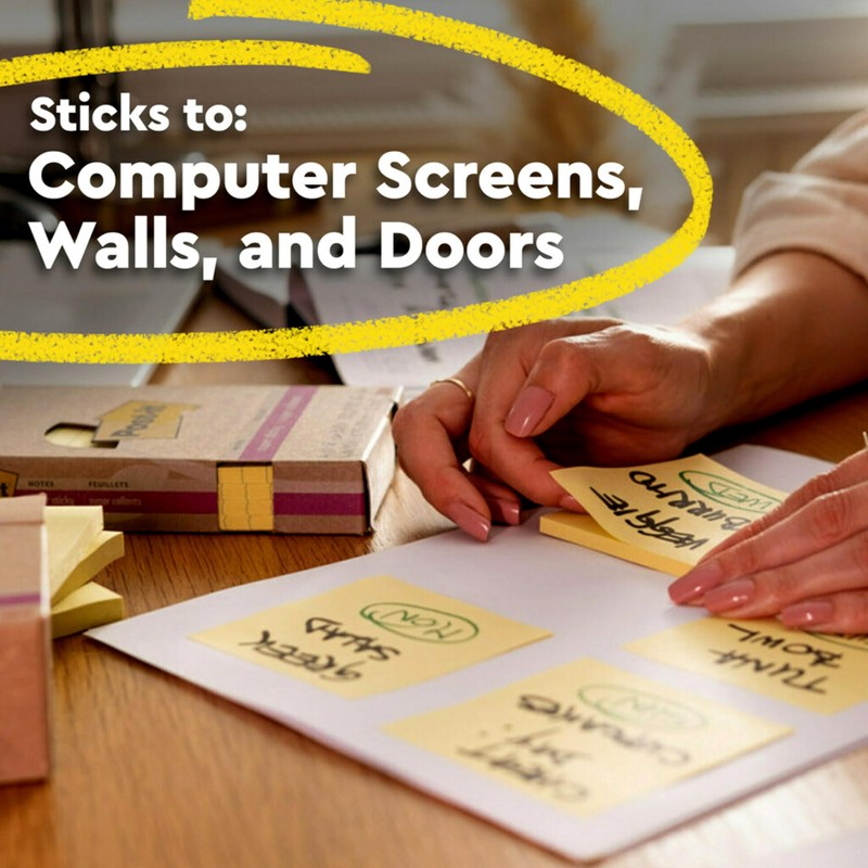 Post-it 100% Recycled Super Sticky Notes, 3 x 3 in,