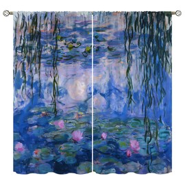 Wusihorld Painting Blackout Curtains for Home Decor,Water Lilies by Claude Monet Rod Pocket Thermal Insulated Drapes Darkening Window Curtain for Girls Boy Bedroom Living Room 72 x 63 Inch
