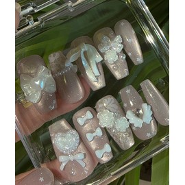 Blur Chiffon Magnet Magnet Handmade Nail Tips - Short Coffin / 블러 쉬폰 마그넷 마그넷 수제네일팁 - 숏코핀