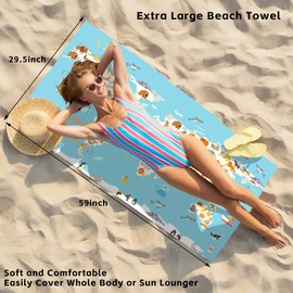 Animal World Map Oversized Beach Towel,Lightweight Quick Dry Beach Towels for Adult,Extra Large Sand Free Thin Absorbent Towel for Travel Sports Swim Beach Yoga Camping,29.5” X 59”
