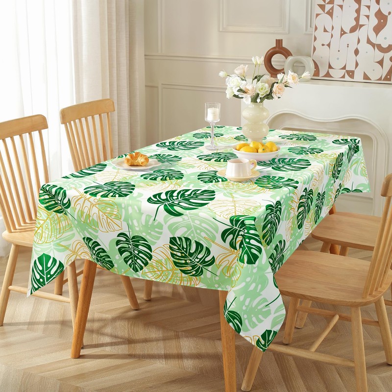 Arquiel Tropical Palm Leaf Tablecloth Waterproof, Summer Green Plants Rectangle