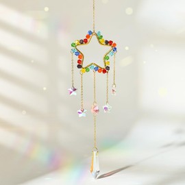 Yimofy Colorful Crystal Suncatchers for Window Hanging, Multicolor Crystal Prism Rainbow Maker Sun Catcher Hanging Ornament for Home Garden Decor (Star)