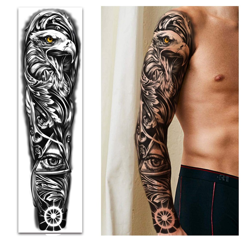 Waterproof Temporary Tattoos Full Arm 8 Sheets and Half Sleeve