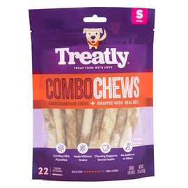 Treatly Combo Chews Beefhide Twist Sticks 5" w/Beef Meat Wrap Dog Chew Treats - 22 Count/1 Pack